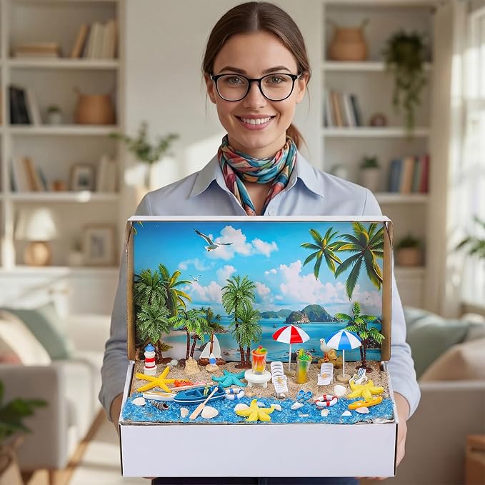 Teyva Daily 48 Pcs Summer Beach Diorama Kit Habitat Project Box Set Beach - Image 5