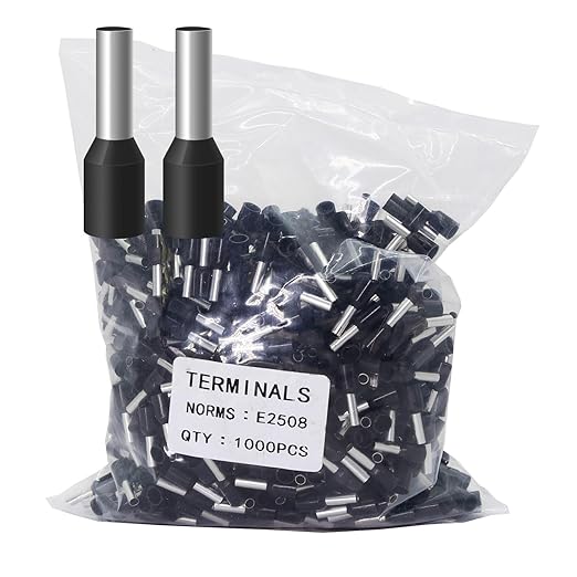 Fidioto AWG14 Wire Ferrules Terminals Kit, 1000pcs AWG14 Wire Insulated Cord Pin Ends Terminals for Electric, Industrial, Chemical Industry, Power Control System, etc. (Black-1000PCS-14AWG)