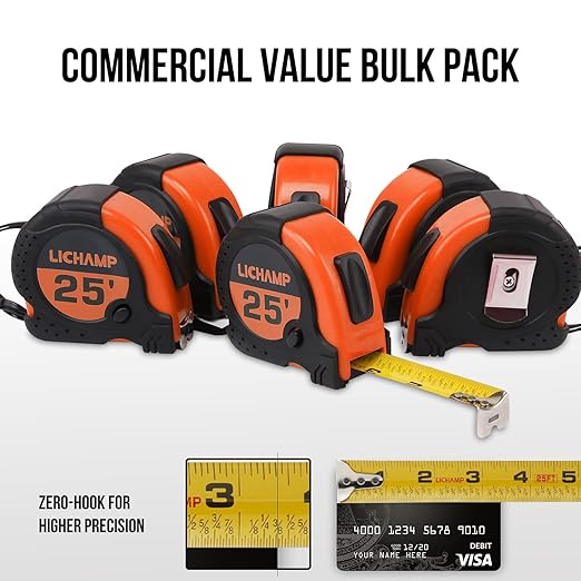 LICHAMP Tape Measure 25 ft, 6 Pack Bulk Easy Read Measuring Tape Retractable with Fractions 1/8, Multipack Measurement Tapes 25-Foot by 1-Inch, C6OG