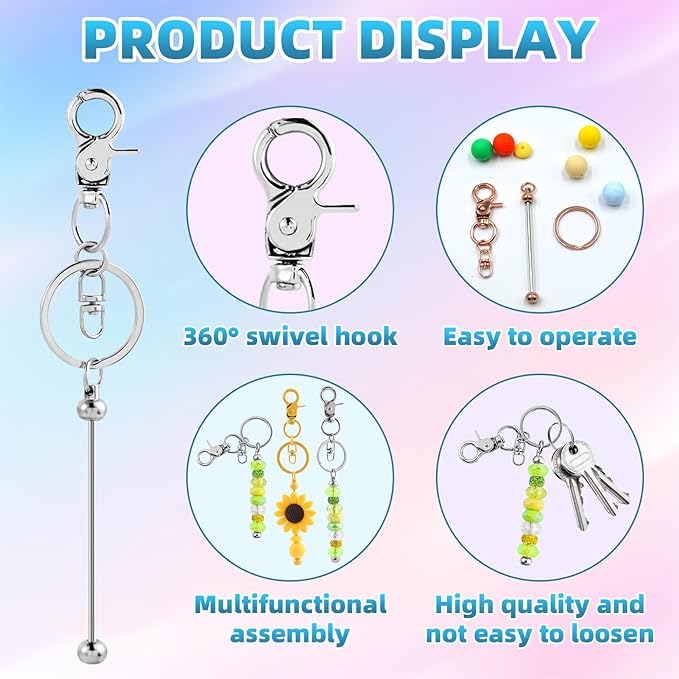 80 Pcs Beadable Keychains Bulk Kit – DIY Keychain Making Supplies - Image 3