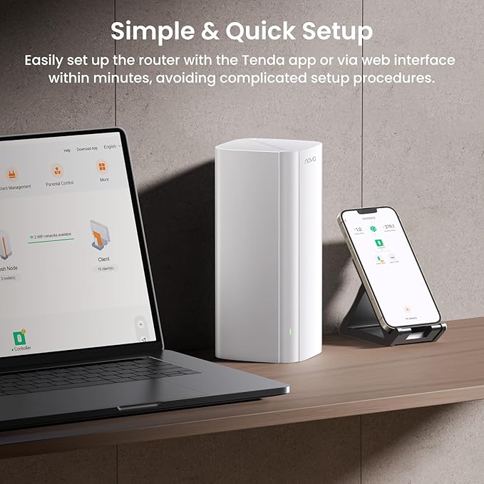Tenda AX3000 WiFi 6 Mesh System Nova MX12 - Whole Home Covers up to 7000 sq.ft - Dual-Band Mesh Network for 160+ Devices - 1.7 GHz Quad-Core CPU - Replaces Wireless Router - 3-Pack(2025 New Version)