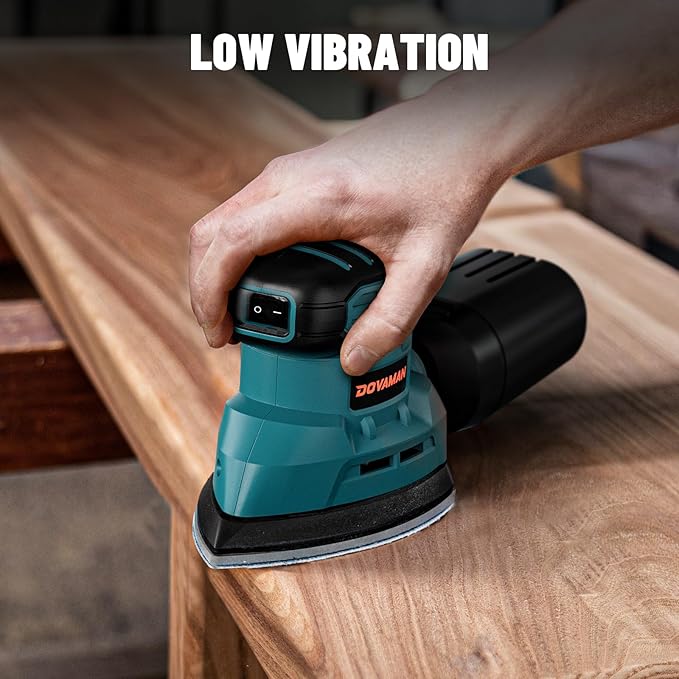 DLS03A Detail Sander, 1.1 Amp Hand Sander with Dust Collector, 12000 RPM Compact Palm Sander with 12 Pcs Sanderpapers, Low Vibration, Lightweight Hand Sander for Wood and Steel Surface