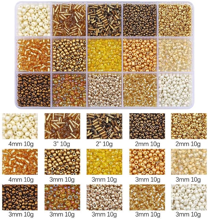 15 Grid Gold Glass Seed Bugle & Tube Beads Kit - Image 2