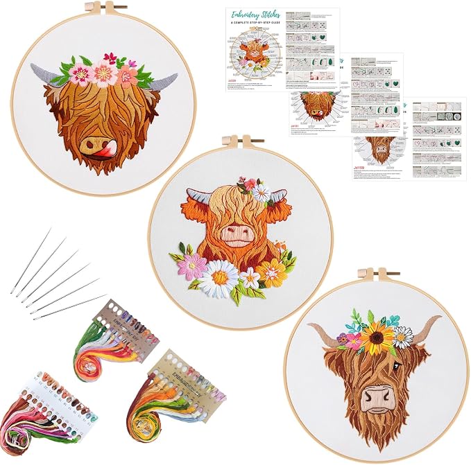 Louise Maelys 3 Sets Highland Cow Embroidery Kits by LouiseMaelys