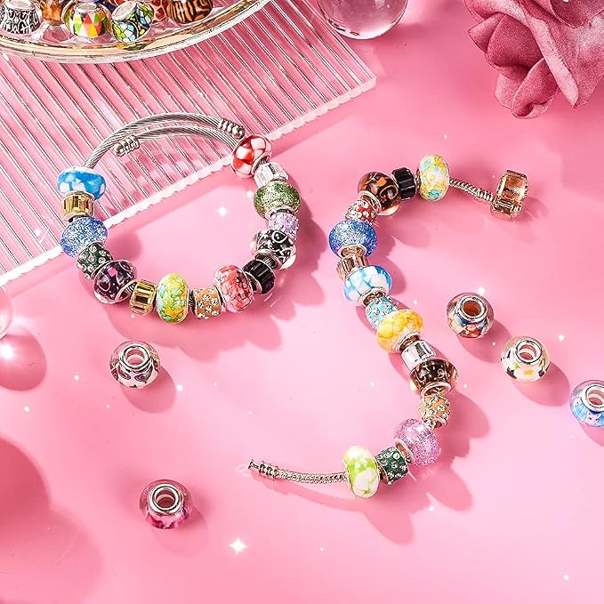 120 Pieces Assorted European Craft Beads Large Hole Lampwork Spacer Beads - Image 3
