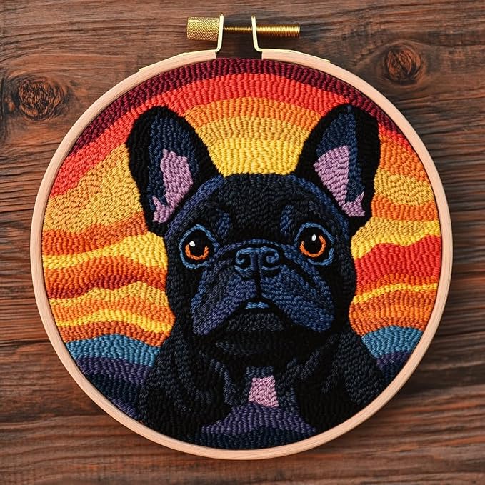 DIY Punch Needle Kits Black French Bulldog by Unknown
