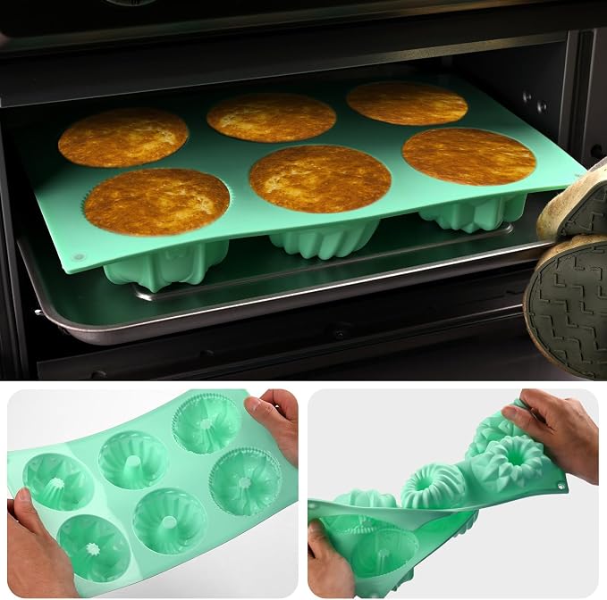 HUAKENER 2 Pcs Mini Fluted Cake Pan, 6-Cavity Fluted Tube Cake Pan, Non-stick - Image 6
