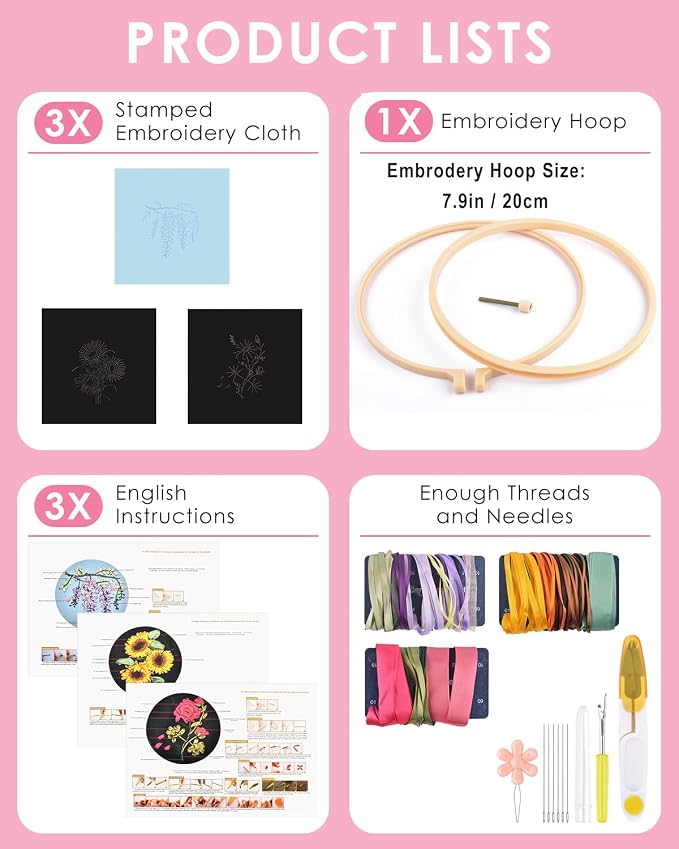 TINDTOP Embroidery Kit for Adult, Ribbon Embroidery Kit for Beginners | for - Image 2