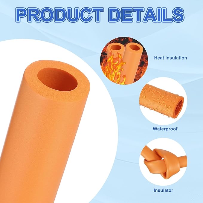 uxcell Pipe Insulation Tube Foam, 7/8" ID x 3/16" Thick x 1.64ft Foam Pipe Cover Non-Slip Hollow Tubing Guitar Air Conditioner Stand Fitness Equipment Handles, Orange
