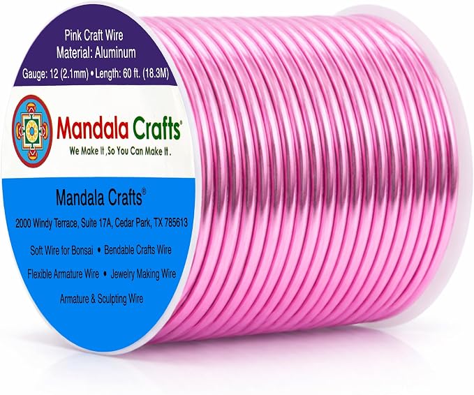 Mandala Crafts 12 Gauge Pink Anodized Aluminum Craft Wire, 60 FT | Colored by MandalaCrafts