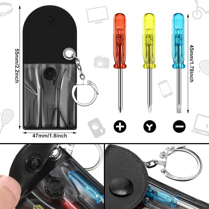 24 Pcs Mini Tape Screwdriver Keychain Set Christmas Men Gifts Bulk Adult Party Favors Multitool Pen Card Tool Measuring Keychains Stocking Christmas Stuffers for Men Dad (Yellow,Black)