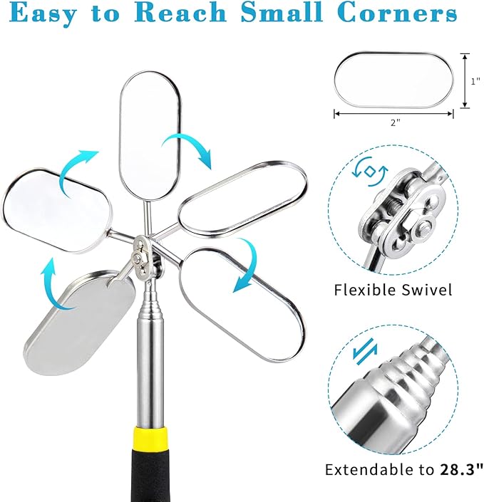 3 Pieces Magnetic Pickup Tool Set with 5LB Flexible 23.6" Bendable Pick Up Sweeper, Telescoping 16LB Magnet Rod, Oval 360 Swivel Adjustable Inspection Mirror, Stick Kit for Men Father Gift