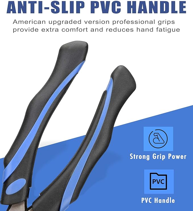 8-Inch Long Needle-Nose Side Cutting Pliers with Heavy Duty Nickel Chromium Steel Construction