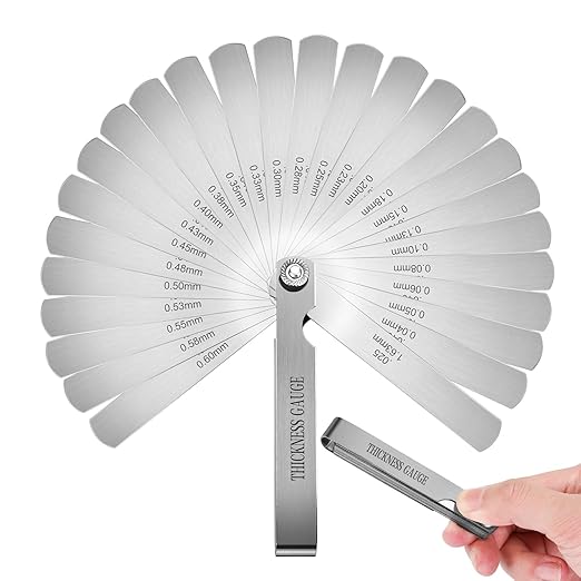 26 Blades Stainless Steel Feeler Gauge, Metric and Imperial Gap Measuring Tool Width and Thickness Feeler Gage Gauge for Spark Plug, Valve Adjustment Tool, 0.04-0.63mm