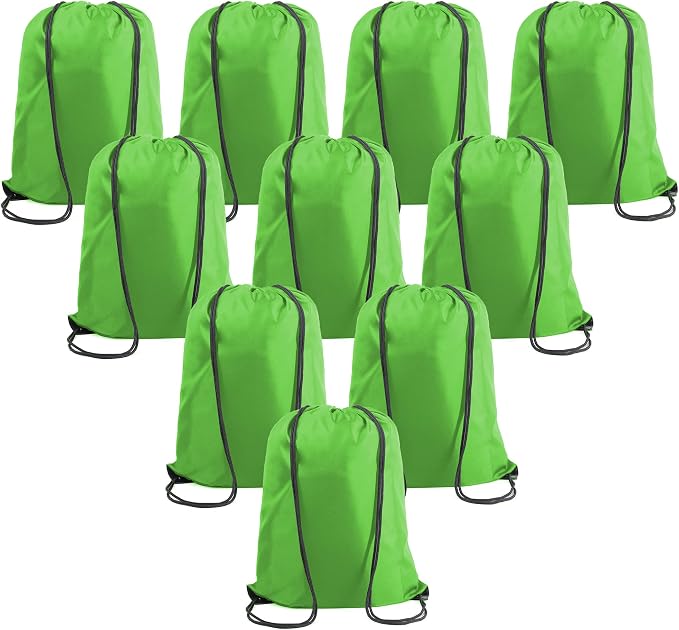 BeeGreen Green Drawstring Backpack Bags Bulk 10 Pack X-Large 22.4" L x 17.5" W by BeeGreen