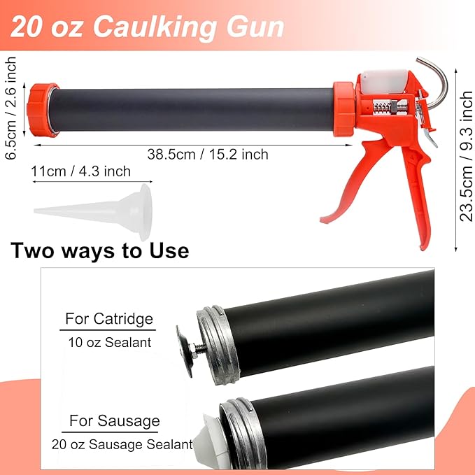Sausage Caulking Gun Kit, 20 oz Sausage Foil Pack / 10 oz Cartridge Convertible, 30:1 Thrust Ratio Sausage Hand Caulk Guns, Silicone Gun for Sausage Sealants, Equipped with Sealant Finishing Tools.