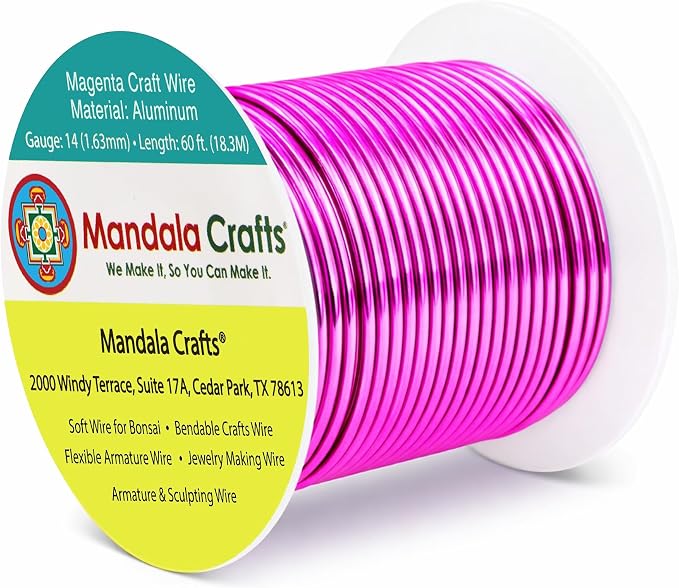 Mandala Crafts 14 Gauge Magenta Anodized Aluminum Craft Wire, 60 FT | Colored by MandalaCrafts