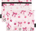 Pink Bows Cherry Pencil Pouch for 3 Ring Binder, 2 Pack Waterproof Pencil Bags by BOENLE-WELCOMEYOURCOMING
