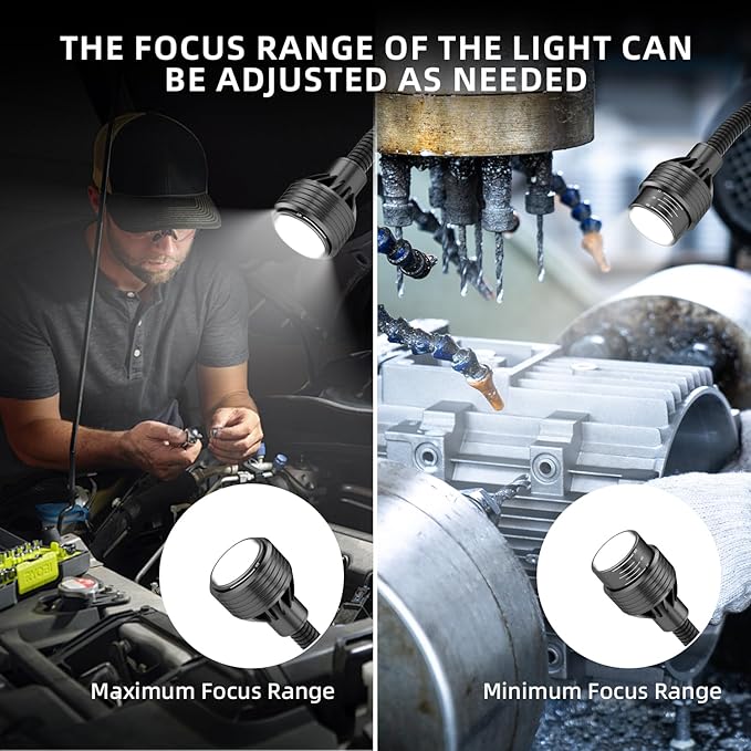 Magnetic Work Light,Three-ColorTemperature,1320Lumen 120v FlexibleGooseneck Work Light withAdjustable Focus and Magnetic Base for Lathe CNC MillingDrill Press SewingMachine Industrial Light