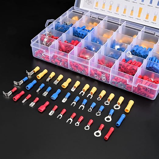 Nilight 1500pcs Mixed Quick Disconnect Crimp Connector Butt Splice Ring Fork Spade Bullet Piggy Back Assortment Kit 22-10 AWG Insulated Wire Terminal for Automotive Wiring