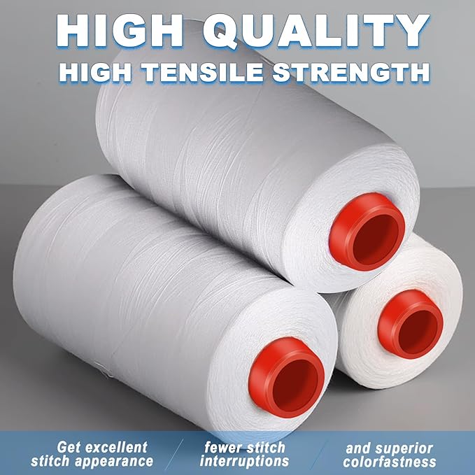 White Sewing Thread, Serger Thread Cones 4 Pack, 40S/2-24000 Yards White All - Image 3