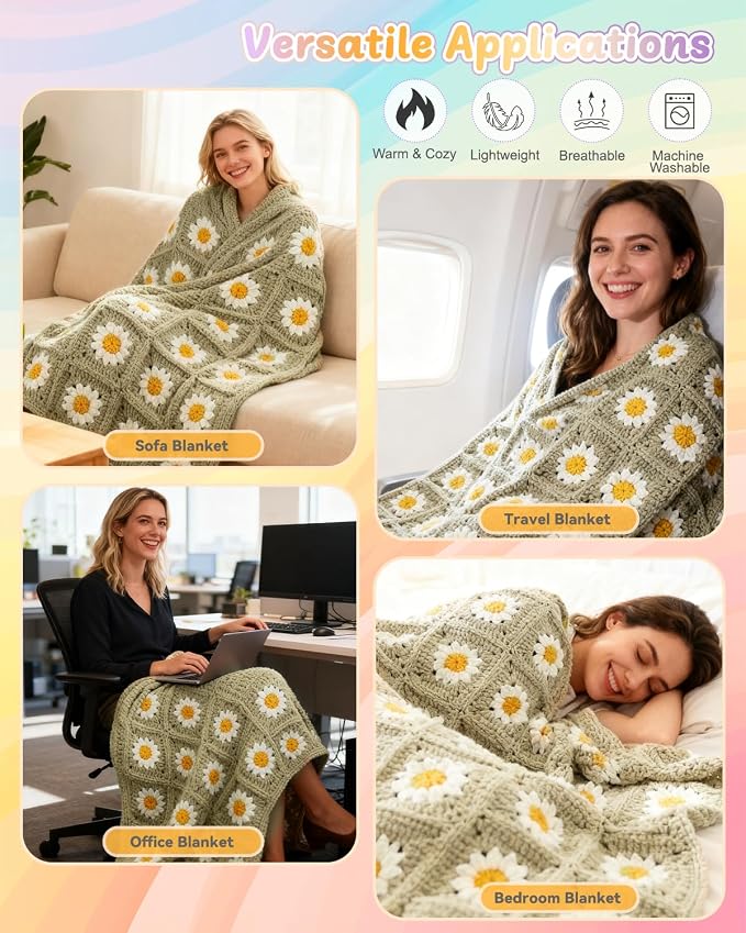 Coopay Crochet Blanket Kit for Beginners, All-in-One Granny Square Blanket Kit - Image 2