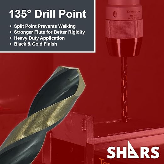 Shars 1/16-1/2" by 32nds 15 pcs HSS Heavy Duty Black & Gold Finish Jobber Drill Set 135° Point Angle 404-2931 !)