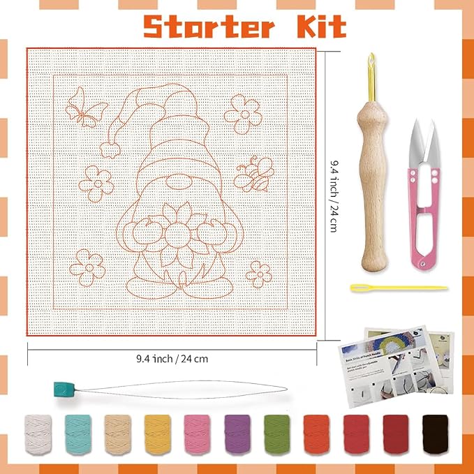 BEUNITONE 2 Sets Gnome Punch Needle Kits Flower Beginner Punch Embroidery Kits - Image 2