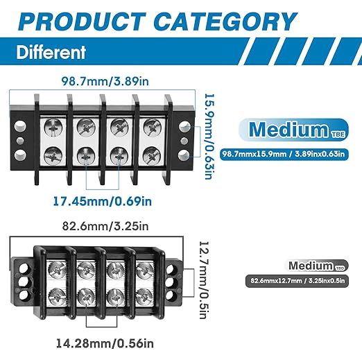 GLOSO TBE Double Row Stainless Terminal Blocks, Marine Grade, 4-14 AWG Cu, 75A/600V - 1 Pack, 6 Poles