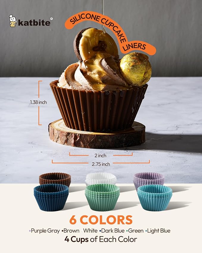 Silicone Cupcake Baking Cups Katbite 24 Pack Silicone Baking Cups Reusable - Image 3