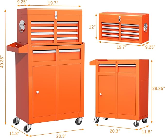 INTERGREAT Tool Chest Cabinet, 5-Drawer Rolling Tool Chest with Detachable Top Tool Box, Tool Chests with Universal Lockable Wheels, Metal Tool Cart for Garage, Workshop, Barbershop(Orange)