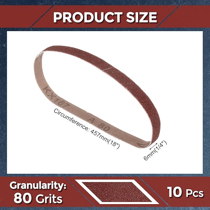 10 Pack Sanding Belts 1/4 x 18 Inch 80 Grit Aluminum Oxide Abrasive Sandpaper for Belt Sander Metal Grinding Wood Working Weld Rust Removal