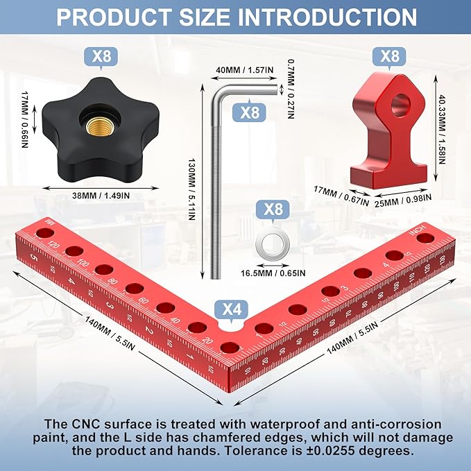 Corner Clamp for Woodworking, 90 Degree Corner Clamp, Aluminum Alloy 4 Pack 5.5"x 5.5" Positioning Squares Right Angle for Woodworking Tools, for Picture Frame, Box, Cabinets, Drawers