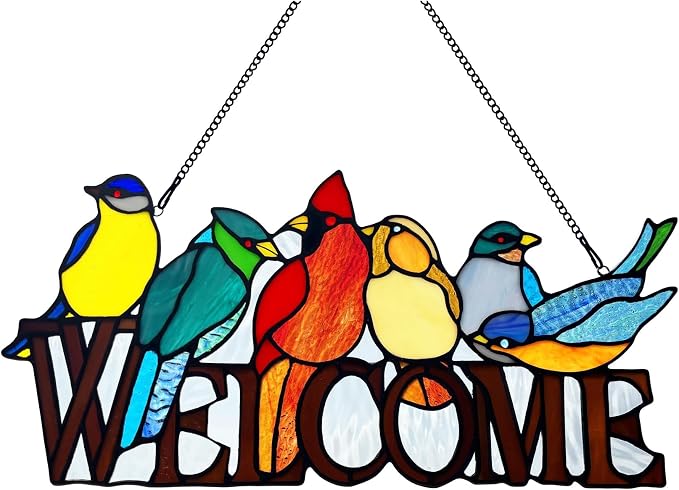 6 Birds Stained Glass Welcome Sign by Handcraftedstainedglassgifts