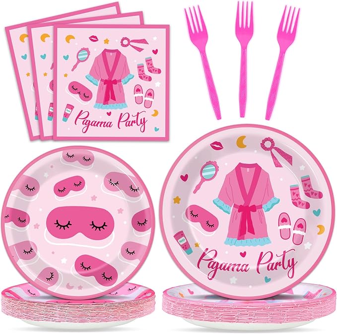 100 Pcs Pajama Party Paper Plates and Napkins Set Sleepover Party Decorations by Qyeahkj