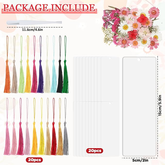 20 Sets Dried Flower Bookmark Making Kit Transparent Bookmark DIY Projects - Image 2