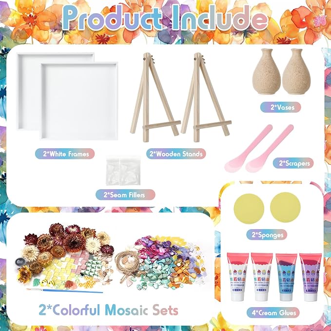 Fuyoooo 2 Sets DIY Vase Mosaic Painting Kit DIY Mosaic Arts and Craft Kits - Image 2