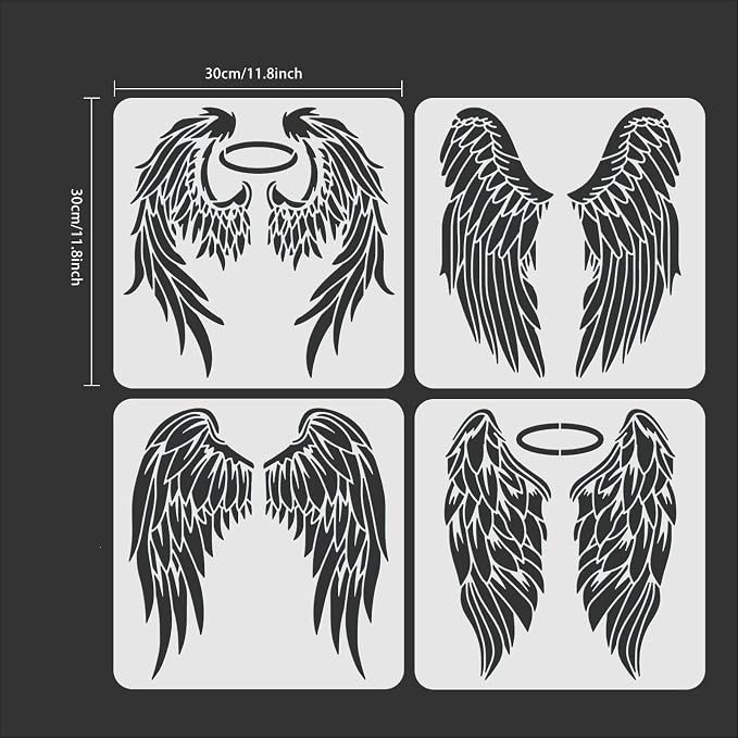 ORIGACH 4PCS Large Angel Wings Stencils 11.8x11.8 inch, Durable Flexible DIY - Image 3