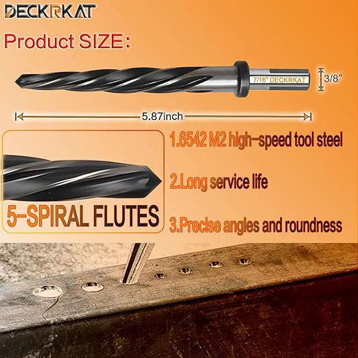 7/16" Reamer Drill Bit for Metal, M2 HSS Taper Reamer for Steel, Alloy, Wood, Plastic to Align, Enlarge Holes – 5-Spiral Flutes,3/8" Non-Slip Shank, 11mm Car Reamer, Bridge Construction Reamer