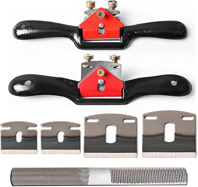 Adjustable Spokeshave Set 2pcs SpokeShave 4pcs Metal Blade and 4-Way Wood Rasp File, Manual Planer with Flat Base, Perfect for Planing, Trimming, Woodworking, Deburring Tools