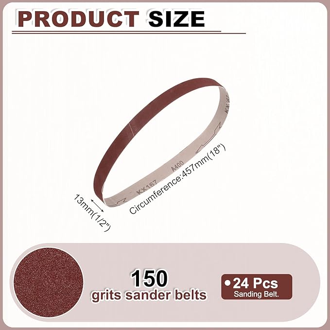 HARFINGTON 1/2 x 18 Inch Sanding Belts, 20 Pcs 150 Grits Aluminum Oxide Abrasive Belt Sander File Belt for Woodworking, Metal Polishing, Knife Sharpener