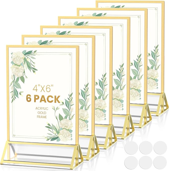 Double-Sided Gold Frames 4X6 Acrylic Sign Holder -6 Pack | Gold Picture Frames by AcrylicSignHolderMahjongRacks%EF%BC%8CMahjongBags