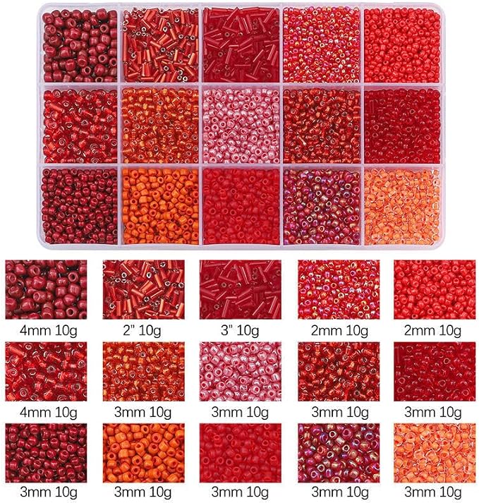 15 Grid Red Glass Seed Bugle & Tube Beads Kit - Image 3