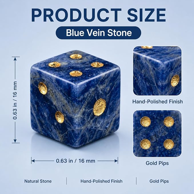 2PCS Crystal D6 Dice, 16mm Natural Gemstone Mahjong Dice Set Stone Dice - Image 2