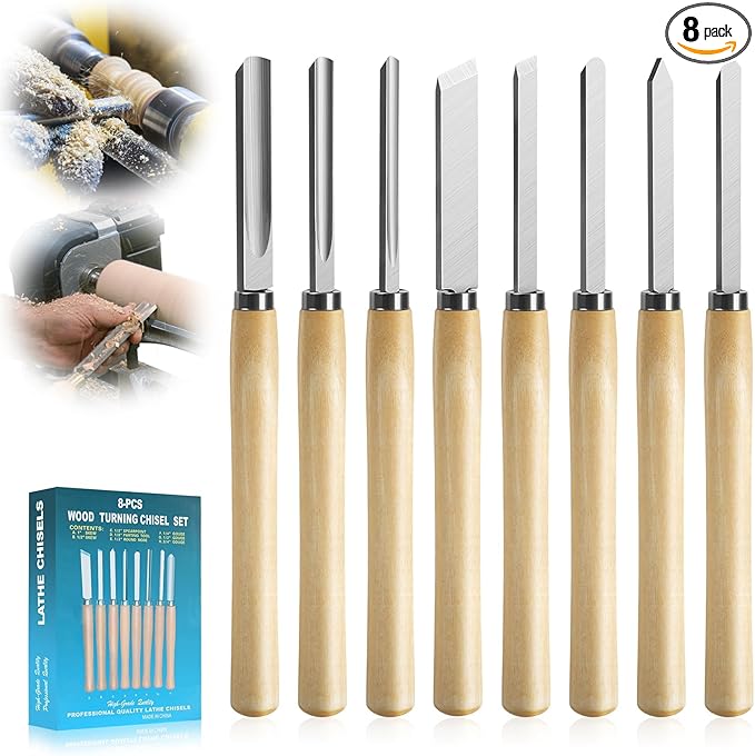 8 Pcs Wood Lathe Tools, Wood Chisel Sets, Suitable For Wood Working Tools, Which is Used for Lathe, is Suitable for Beginners and Professionals (8)
