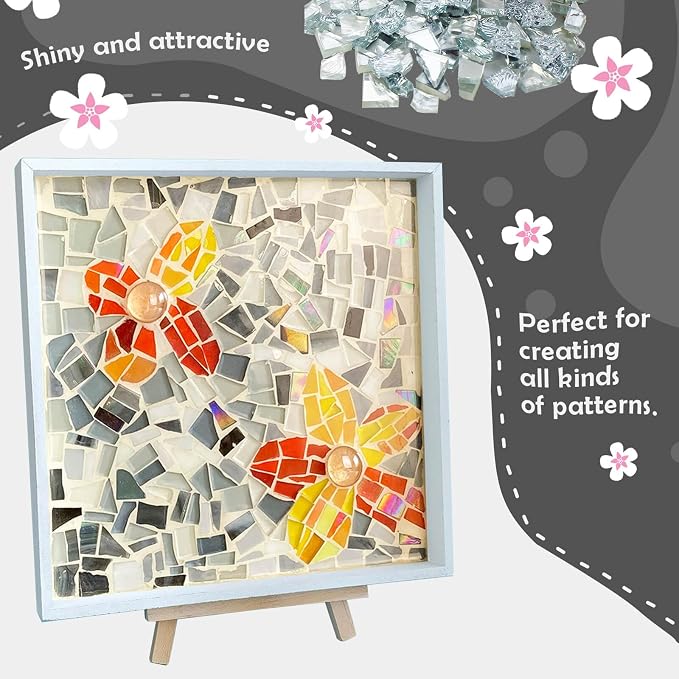 LITMIND 1.1LB Silver Mixed Irregular Glass Scraps Mosaic Tiles - Image 3