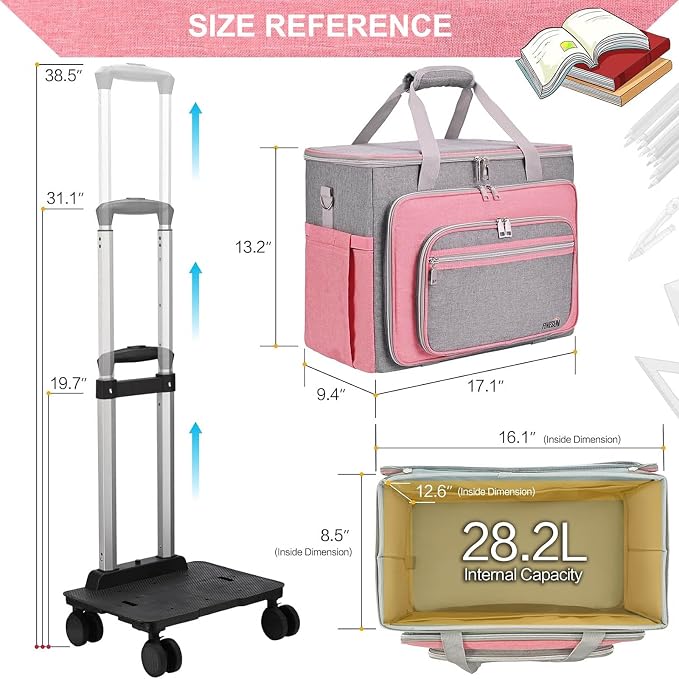 Rolling Teacher Bag With Wheels, Tote Organizer With Detachable Trolley - Image 2