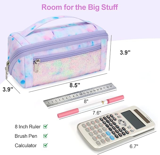 Large Pencil Case for Girls, Aesthetic Pencil Pouch for School, Wide Opening - Image 3