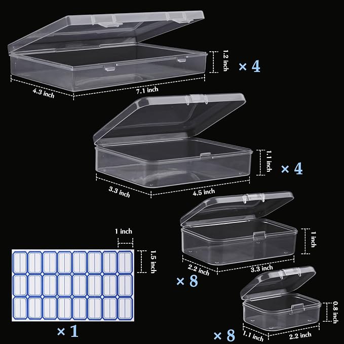 24 Pack Mixed Sizes Rectangular Mini Plastic Containers Clear Plastic Storage - Image 2