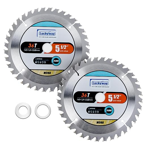 Luckyway 2-Pack 5-1/2 Inch 36T with 5/8 Inch Arbor TCT Circular Saw Blade Finishing and Trimming Saw Blade, Cordless Trim Saw Blade for Cutting Wood(1/2-Inch and 10-mm Reducer Bushings Include)